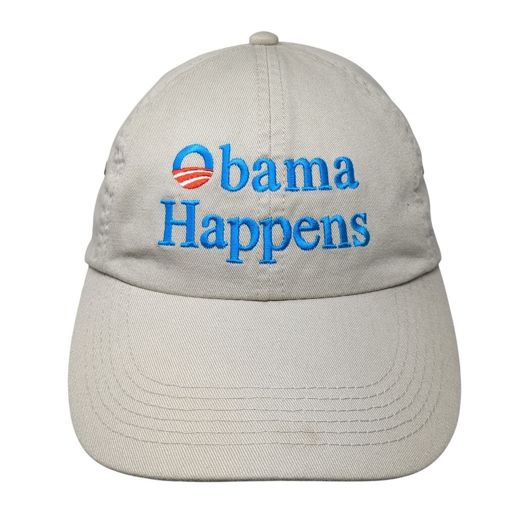 Obama Happens Slideback Baseball Hat Beige One Size Embroidered Harriton